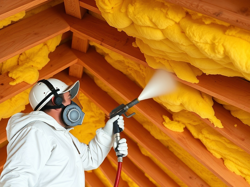 Insulation contractor spraying spray foam in a Dewey-Humboldt attic